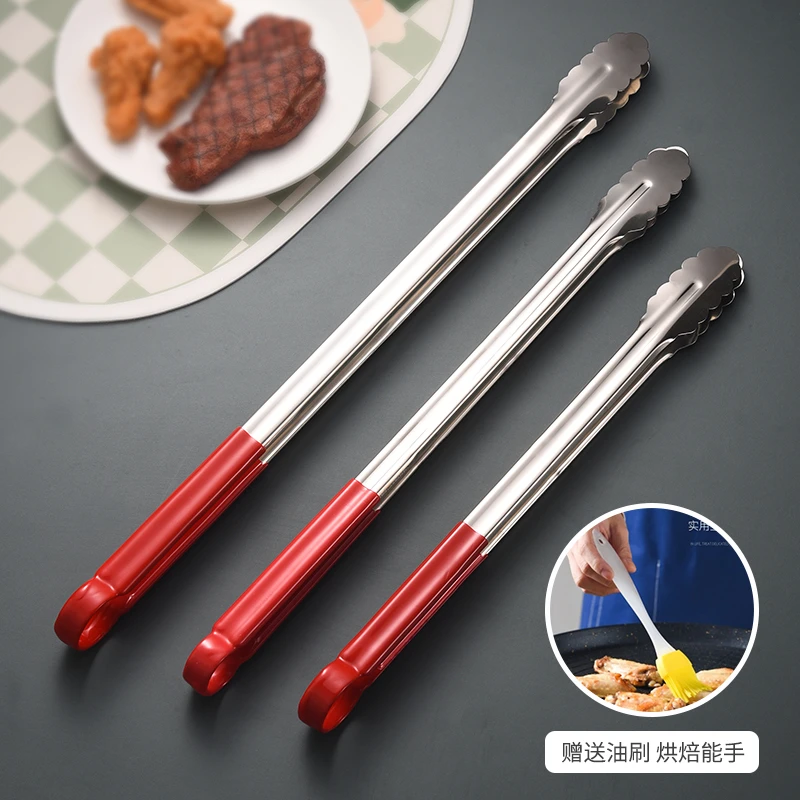 【送油刷】防烫加长不锈钢食品夹牛排夹烧烤夹蔬菜凉菜烘焙油炸夹子
