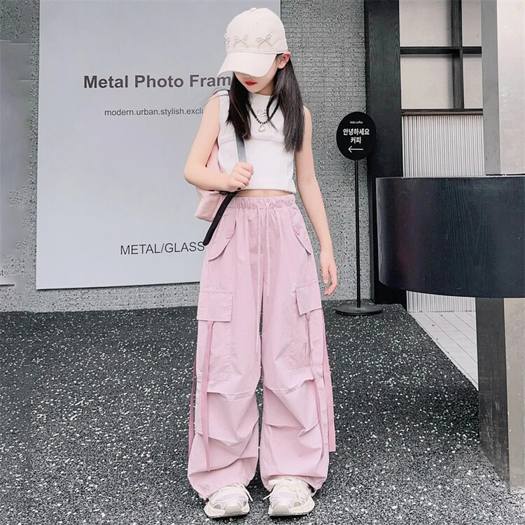 韩版潮流夏季儿童女童裤子工装裤炸街甜酷时髦套装中大童夏款长裤