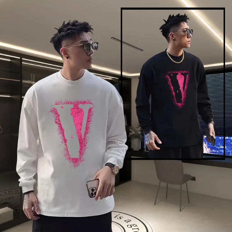 【高品质男装】秋冬纯棉重磅长袖T恤宽松美式设计图印花小众上衣ins