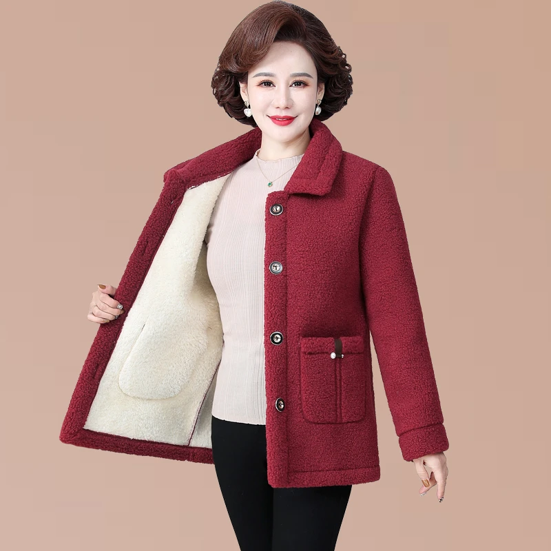 妈妈秋冬颗粒绒外套中年妇女大码加厚上衣中老年女冬装羊羔绒洋气