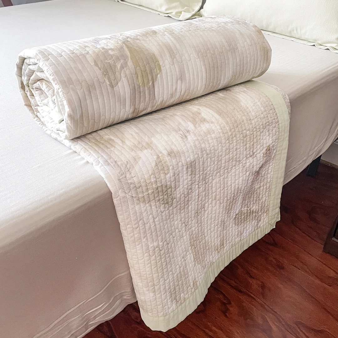 K815 纯棉数码印花双人床盖 莫迪绿200*230轻奢软装立体欧式学生