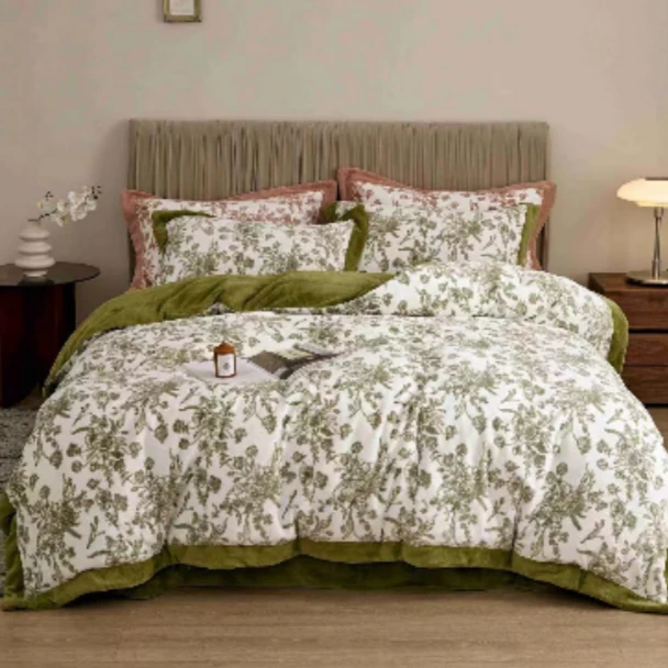 C4363 云绒奢眠印花标准四件套 圣玛丽-绿200*230秋冬保暖加厚款