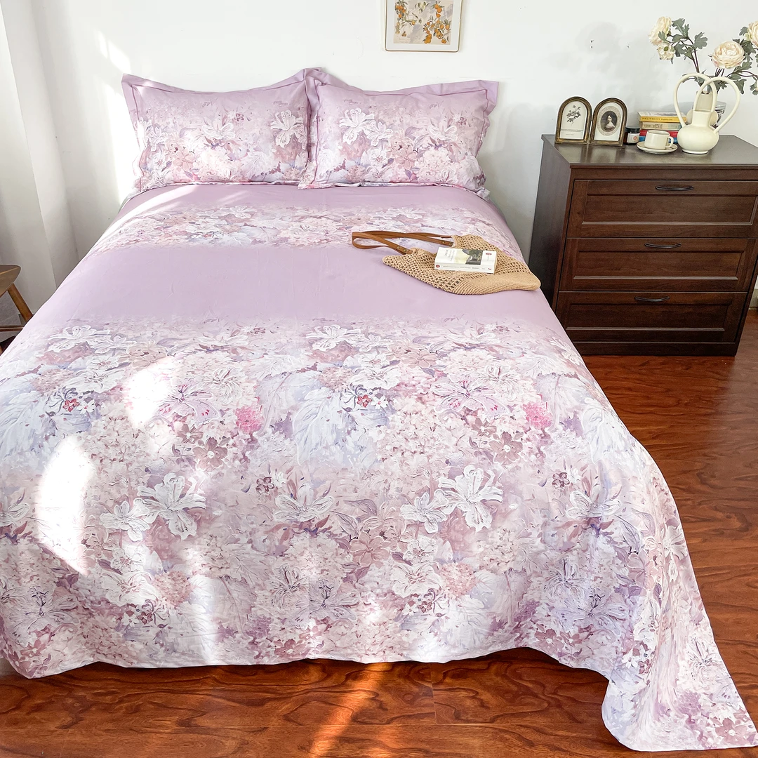 D2592 数码印花四季加厚棉麻三件套 安琪拉-粉紫245*250机洗吸汗