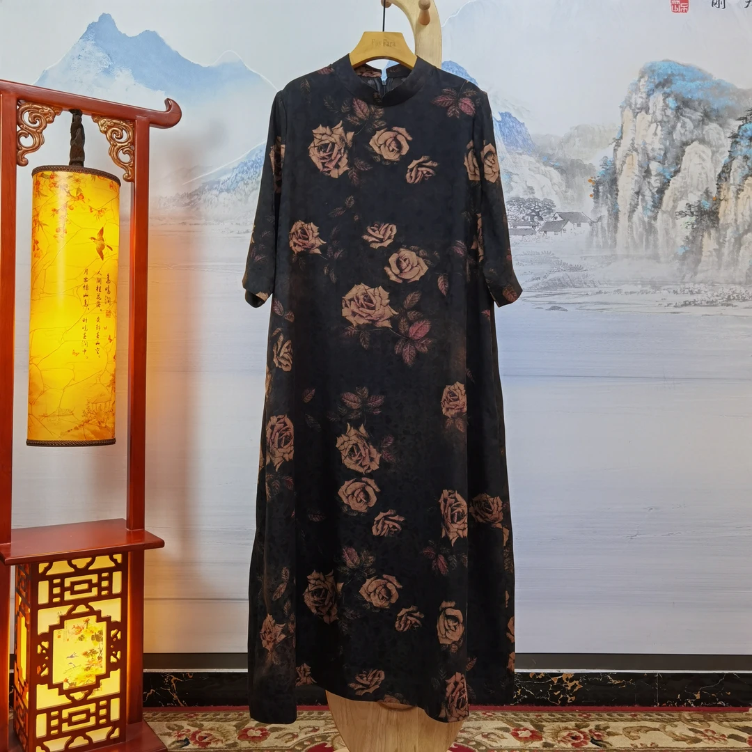 富美服装精品店高端定制香云纱连衣裙F7788高贵上档次女装高级感