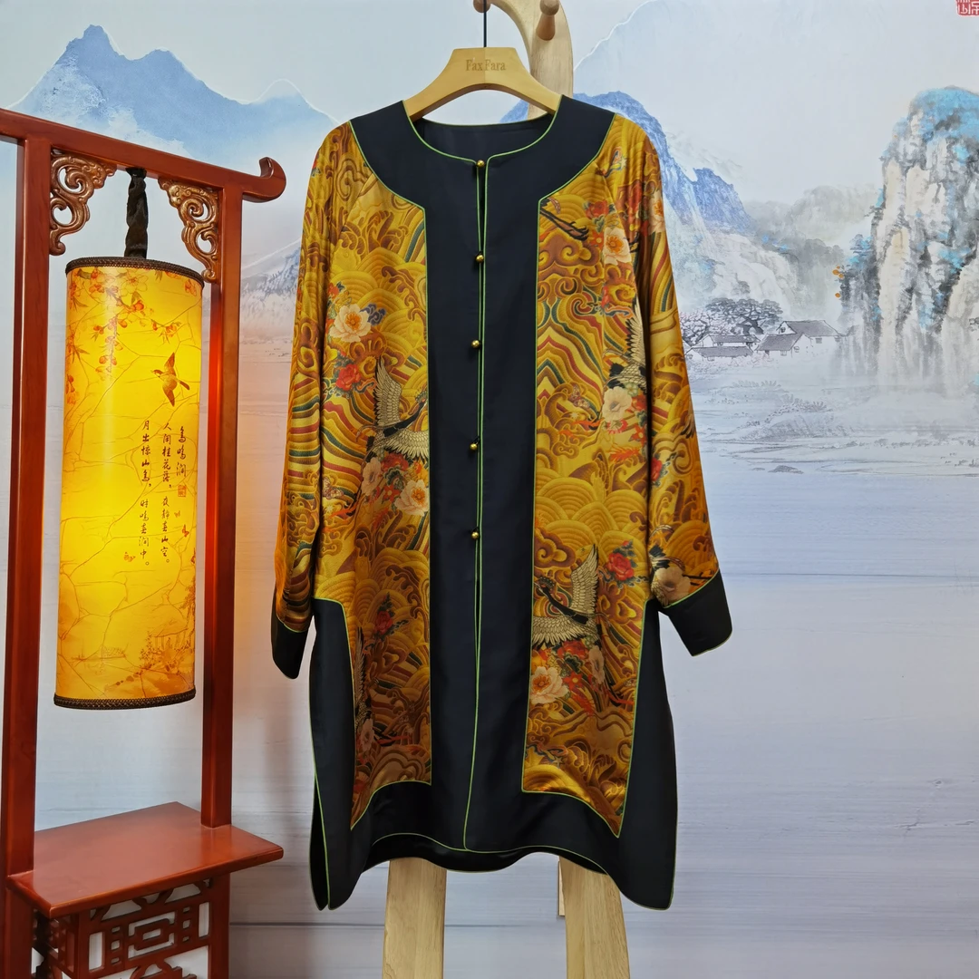 富美服装精品店高端定制气质款香云纱太太服F5228国风复古连衣裙