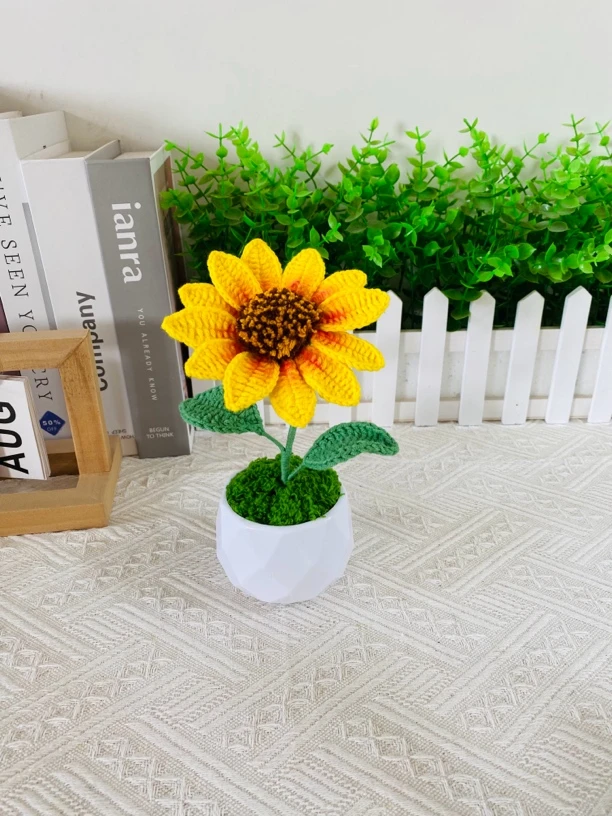 教师节生日礼物仿真花成品向日葵手工毛线编织家具装饰品满50包邮