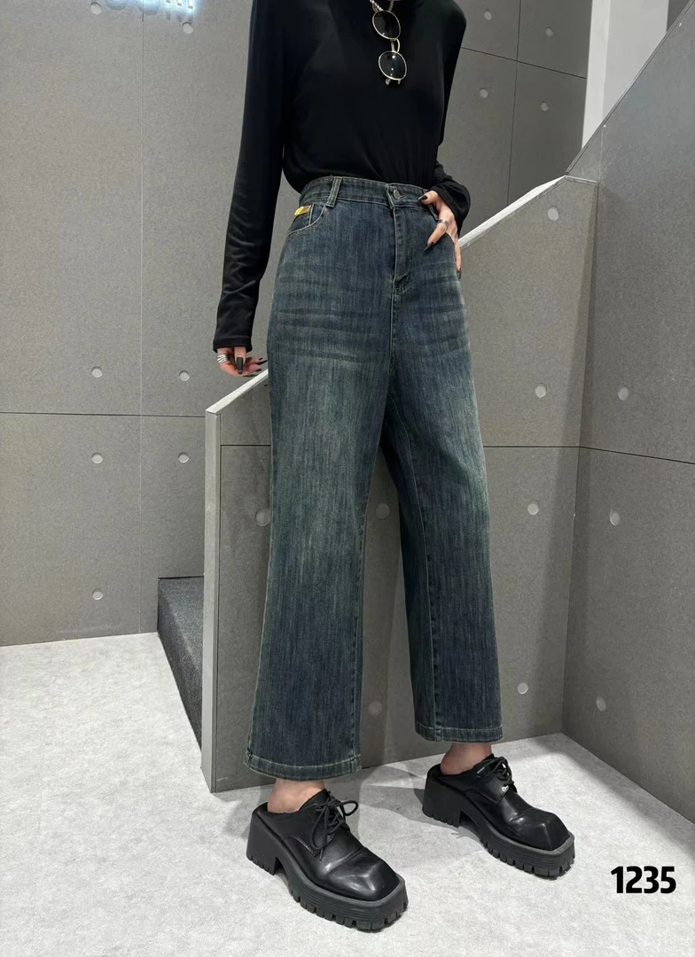 1235-超正复古蓝牛仔直筒裤