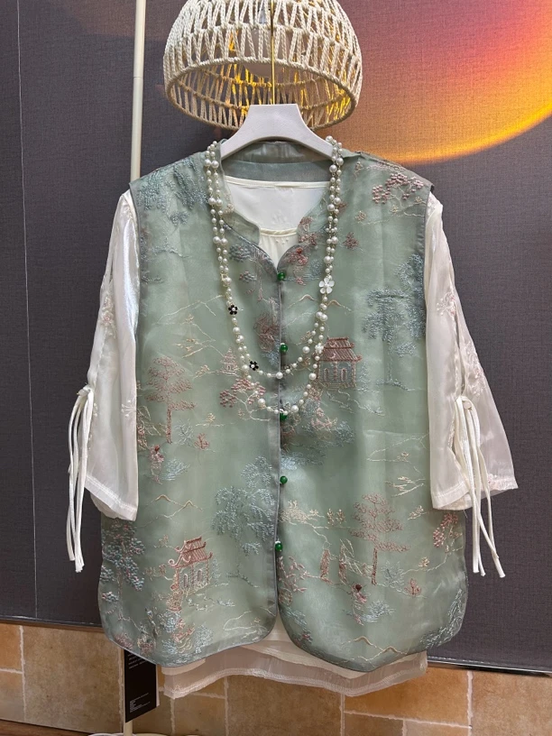 新中式刺绣马甲中国风高端气质无袖外套