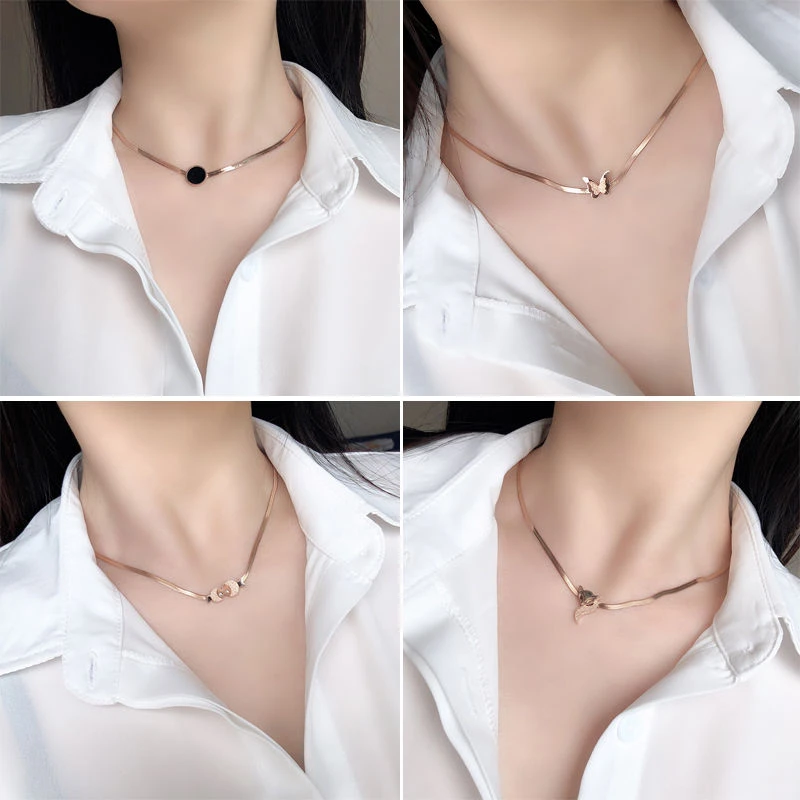 钛钢项链 短款锁骨链ins高级爆款罗马数字轻奢圆形小众简约蛇骨链