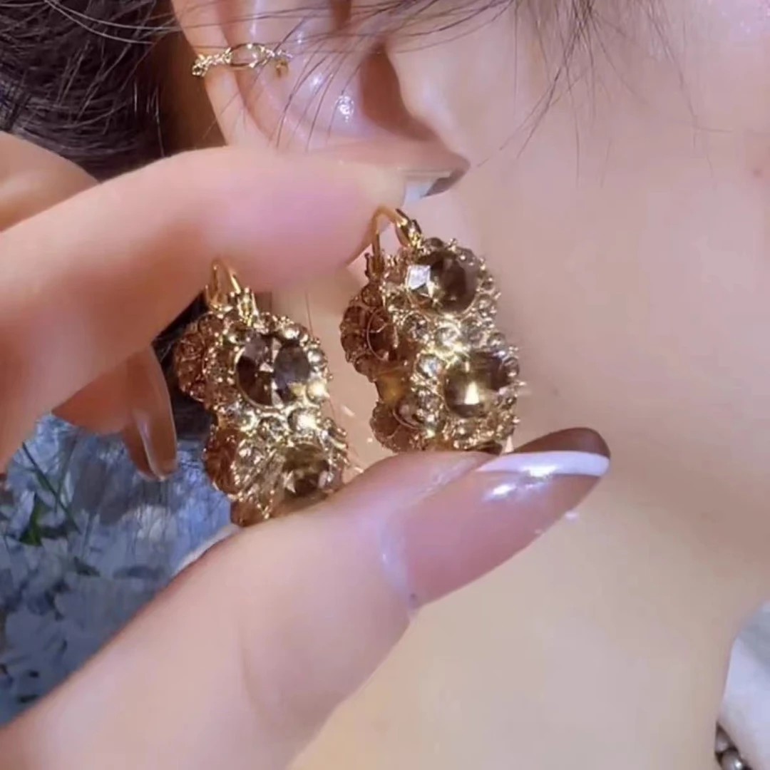 合金锆石耳饰 美拉德气质轻奢满镶钻圈圈耳扣女小众时尚耳环耳圈