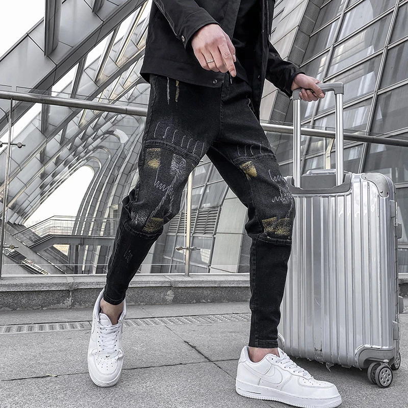 弹力牛仔裤男士韩版束脚哈伦裤春秋薄款潮牌百搭复古休闲长裤子