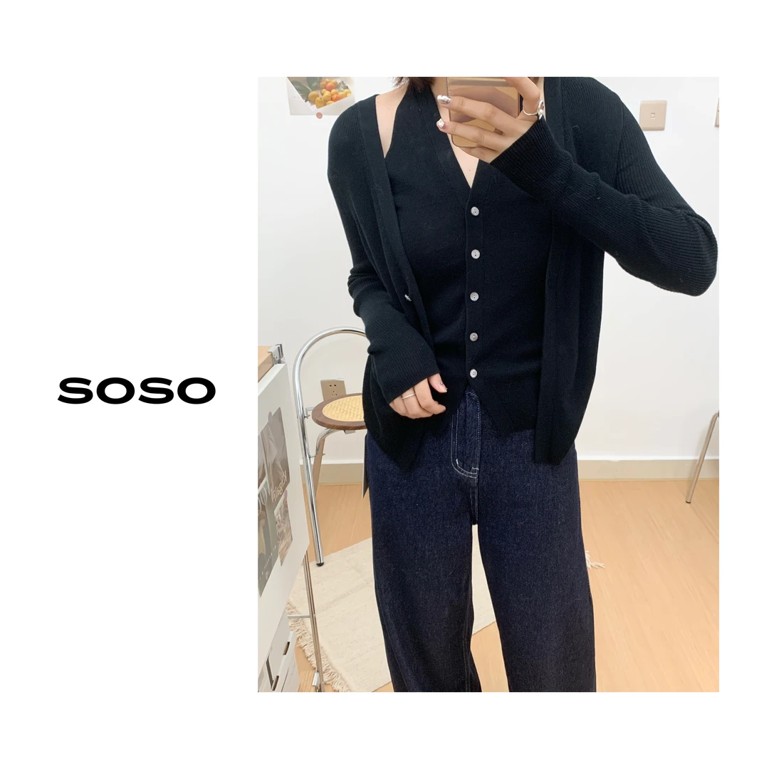 soso【天丝假两件针织上衣】休闲高级通勤内搭长袖气质秋冬