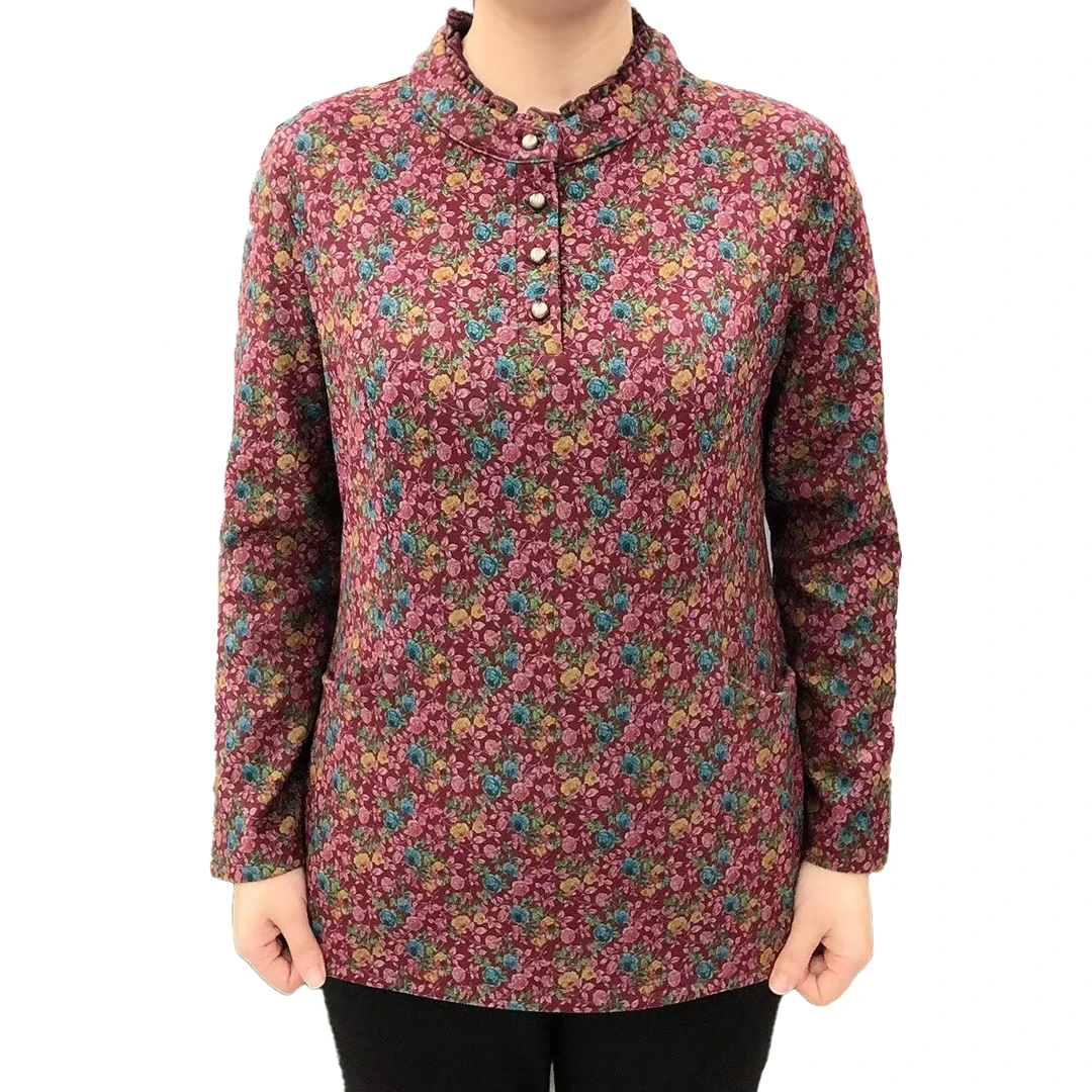 H春秋女装中老年妈妈保暖加绒小衫女款气质服装时尚潮流百搭精品