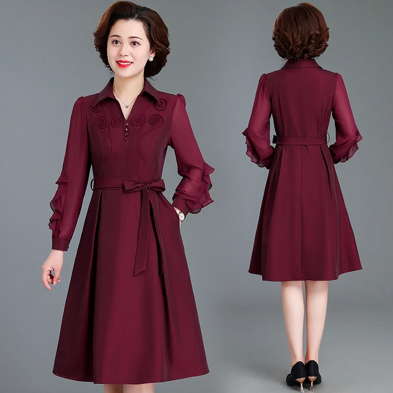 喜婆婆婚宴装连衣裙洋气2024新款中年妈妈春秋婚宴礼服气质裙子女