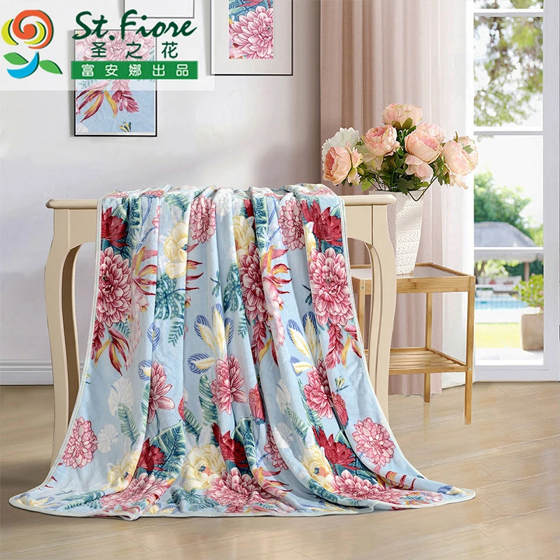 富安娜触碰圣之花软糯学生法兰绒毛毯空调午休盖毯机可机洗单双人
