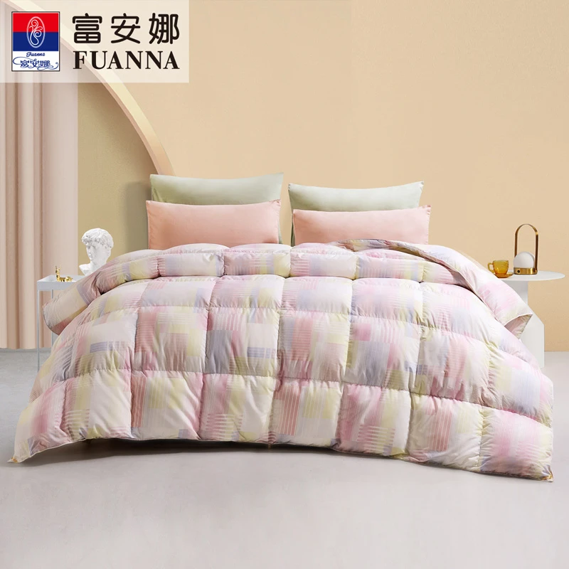 富安娜优选秋冬95白鹅绒保暖冬厚被防跑绒极光炫境冬被