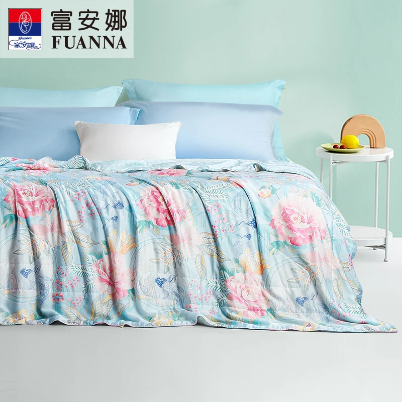 富安娜家纺可水莱赛尔印花蚕丝夏被夏季亲肤空调被子被芯夏凉被