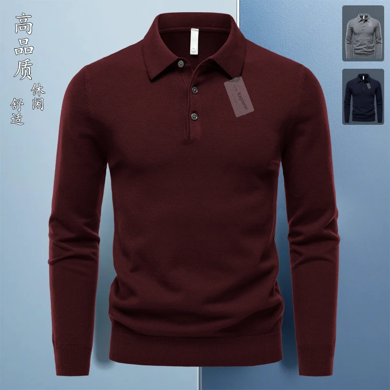 2025新款秋冬羊毛衫欧美简约高品质男士长袖翻领保暖商务休闲男装