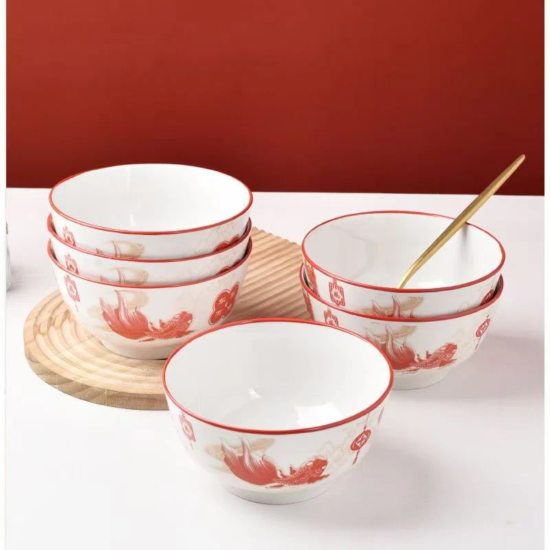 年年有余4.5英寸米饭碗10只 釉下彩陶瓷餐具