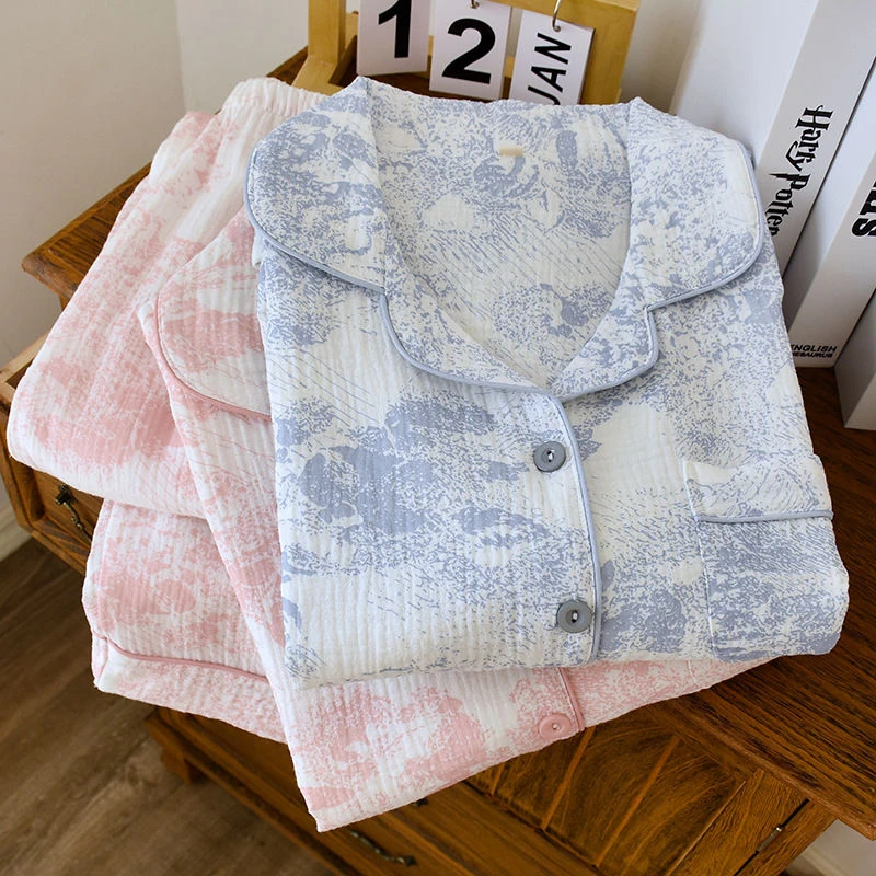 2023春秋款睡衣女山水画纯棉纱布网红风薄款可外穿长袖家居服套装