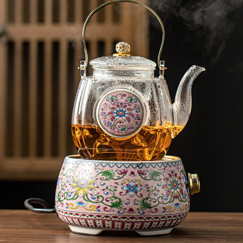 珐琅彩煮茶壶煮茶器陶瓷电陶炉烧水壶全自动蒸汽蒸茶器茶炉养生壶