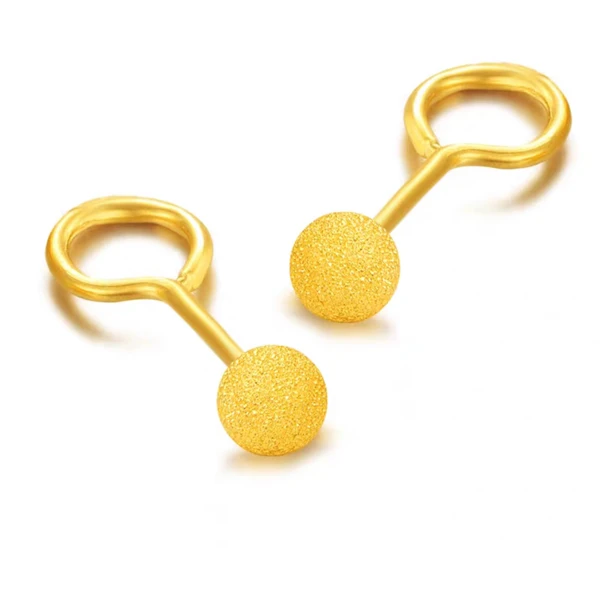 Chow Tai Seng/周大生足金球球耳钉磨砂时尚简约经典女款百搭气质