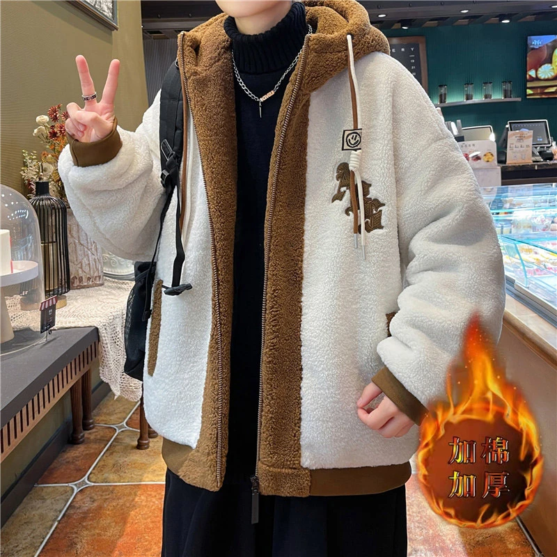 2023年新款加棉加厚颗粒绒棉服青少年宽松休闲百搭帅气男生棉外套