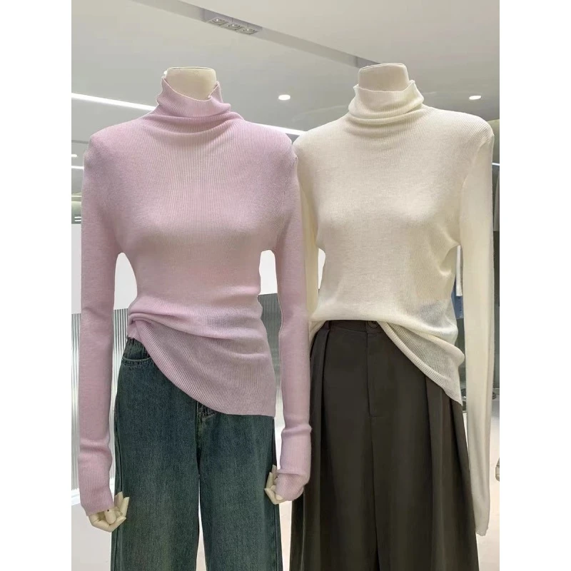 2023秋冬保暖加绒堆堆领长袖打底衫女洋气复古百搭高领打底衫女潮