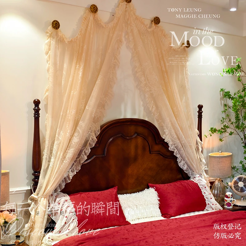 法式洛可可穹顶式纱帘复古荷叶边蕾丝纱幔客厅卧室门帘床头梦幻帘