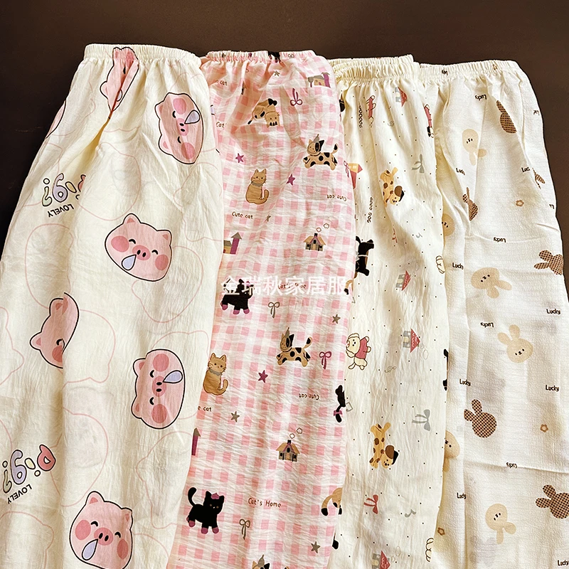 长裤女夏季鼻涕小猪长裤薄款遛弯裤可爱休闲宽松慵懒高腰直筒宽松