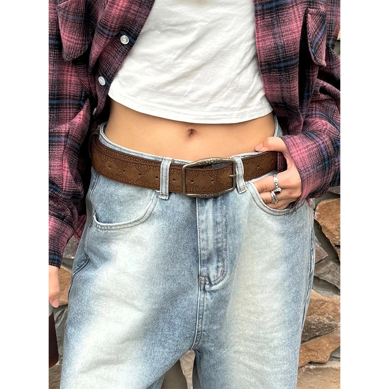 CCYE川川也美式复古男女高街设计感小众腰带花雕宽版调节皮带个性