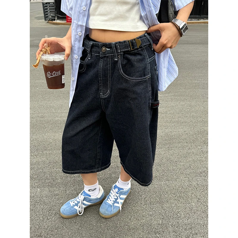 CCYE川川也美式复古原色牛仔裤七分裤男女宽松休闲百搭短直筒裤潮