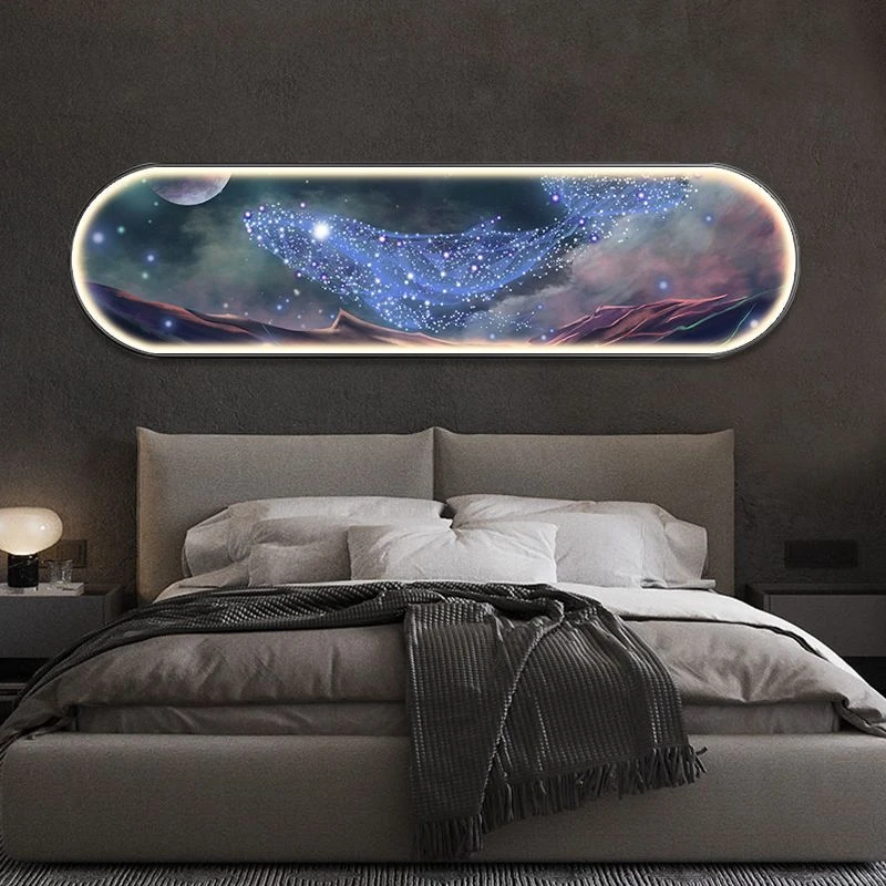 现代简约卧室装饰画led发光灯画星空鲸鱼主卧房间床头背景墙挂画