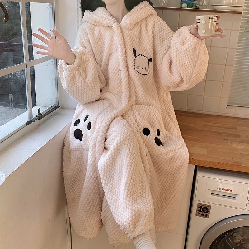 『CC』多款选择~珊瑚绒睡衣女士秋冬款加厚保暖可爱睡袍长款家居服