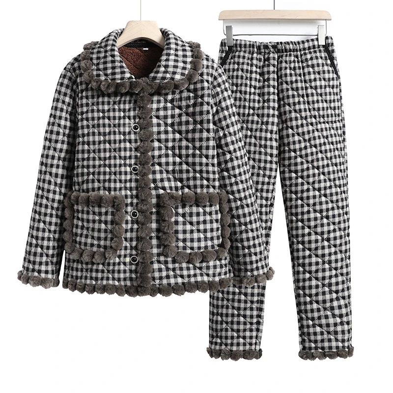 110-300斤冬季加绒加厚保暖棉服中老年妈妈棉衣套装宽松大码外套