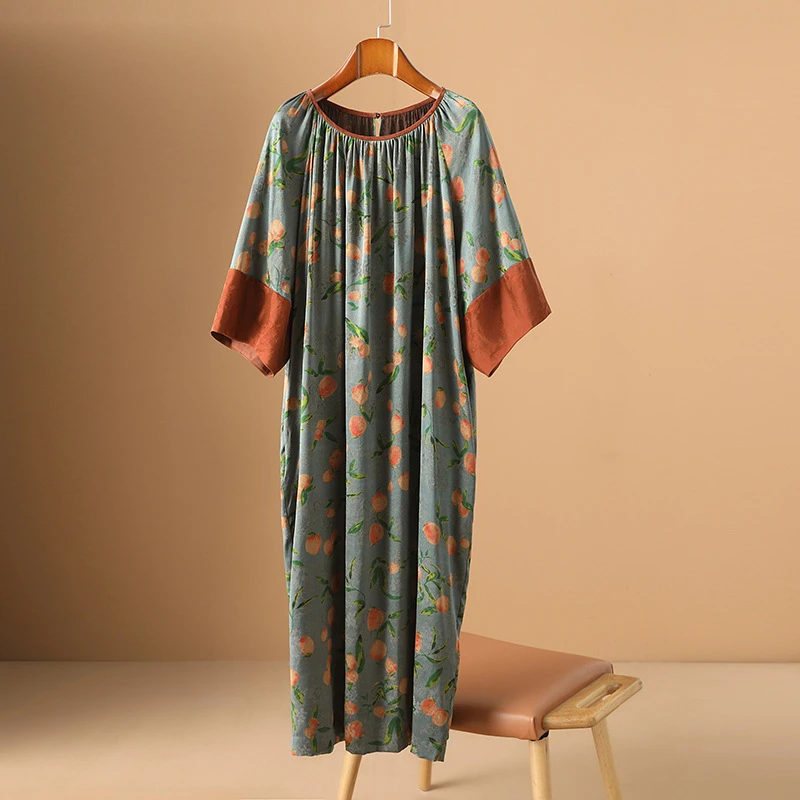 妈妈款正品香云纱连衣裙大码桑蚕丝宽松阔版可穿180斤夏季连衣裙