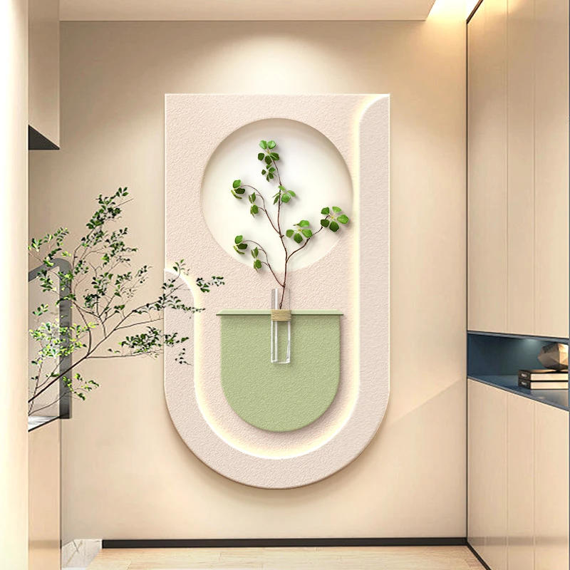 玄关装饰画水培绿植奶油风客厅立体挂画2025新款可养花砂岩壁灯画