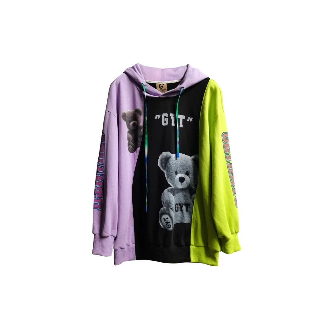 【GEYATU】 秋季卫衣女士休闲时尚连帽宽松潮流印花设计师拼接555