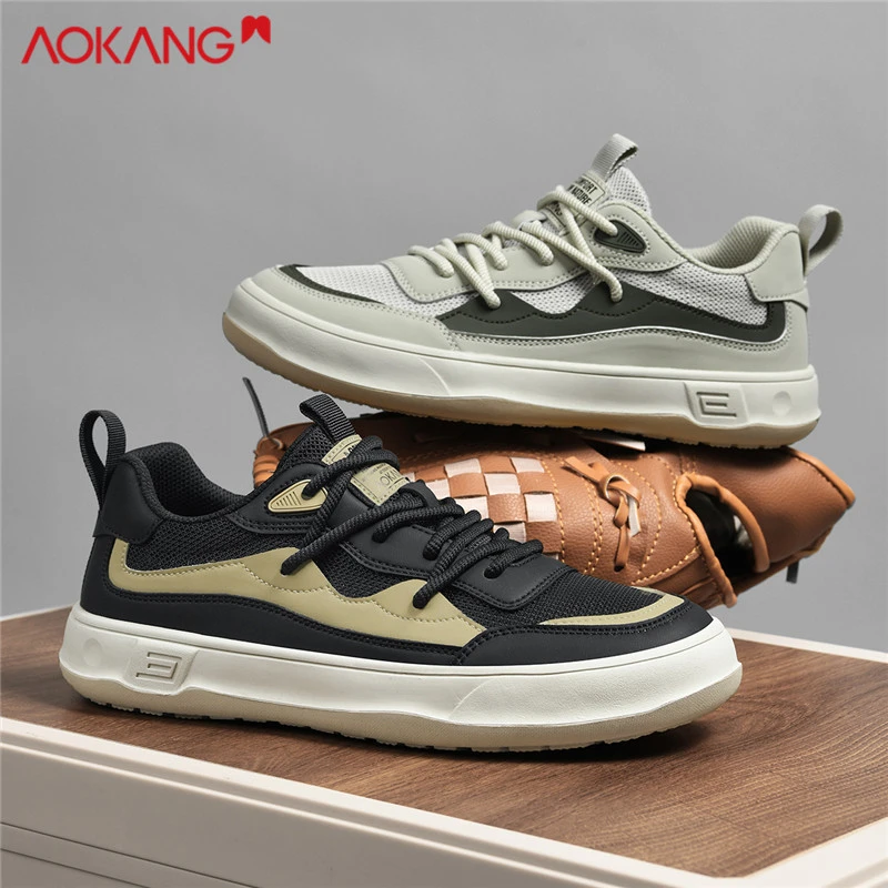 Aokang/奥康男鞋2025秋冬男士百搭透气低帮轻便厚底时尚网面鞋