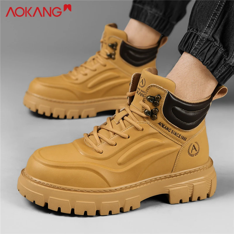 Aokang/奥康2025年春季男士时尚户外百搭潮流休闲马丁靴英伦风