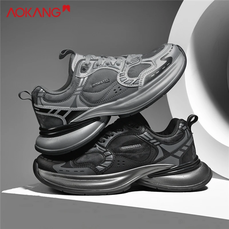 Aokang/奥康2025秋冬皮面休闲男士时尚百搭潮流厚底增高老爹鞋