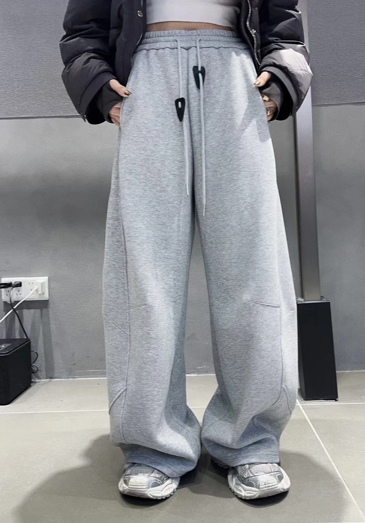 弯刀裤女运动裤加绒加厚冬季新款拖地裤松紧腰宽松潮流