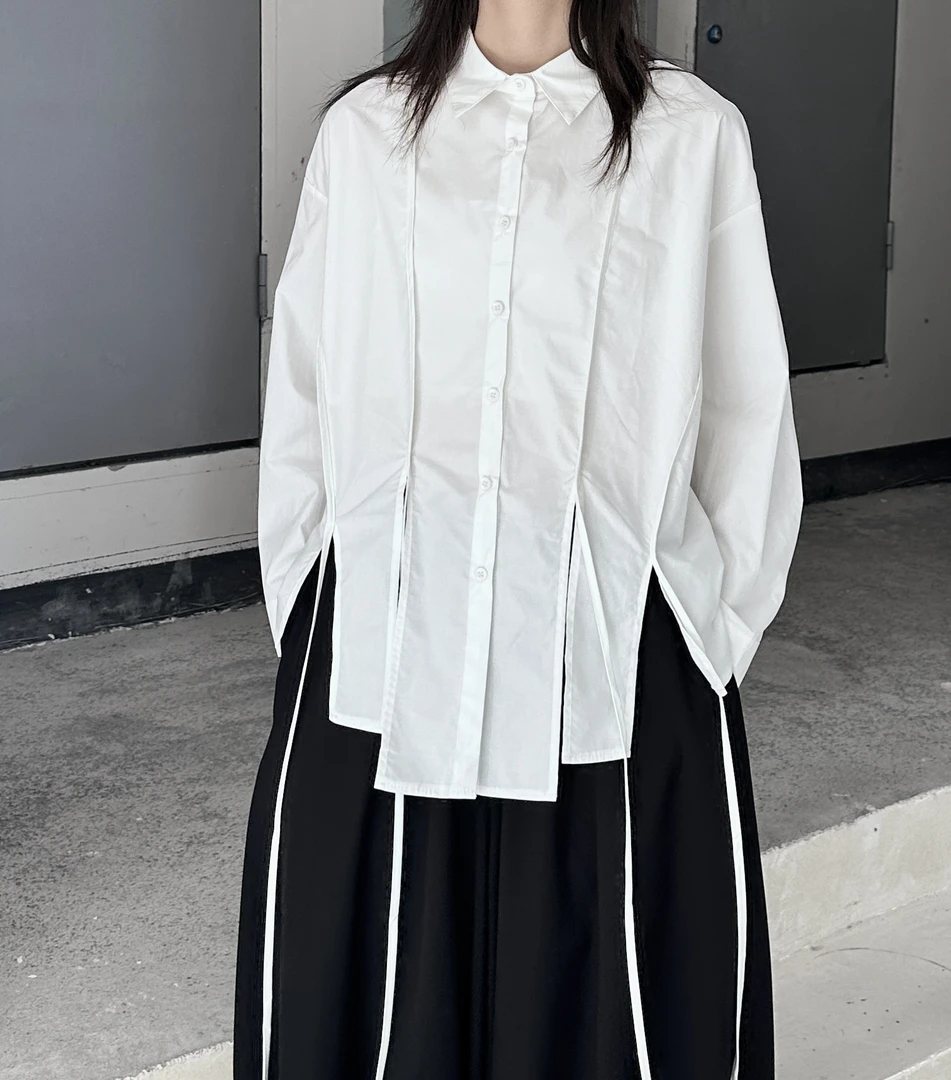 【晚李四季】秋季暗黑系不规则设计感长袖衬衫 小众纯色衬衫