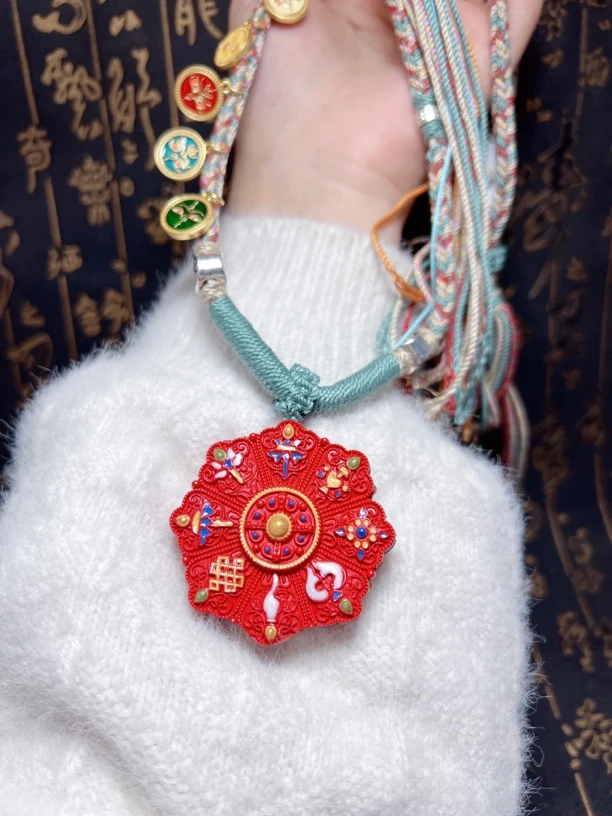 天然辰砂手绘款/八宝莲花项链/正品真朱砂