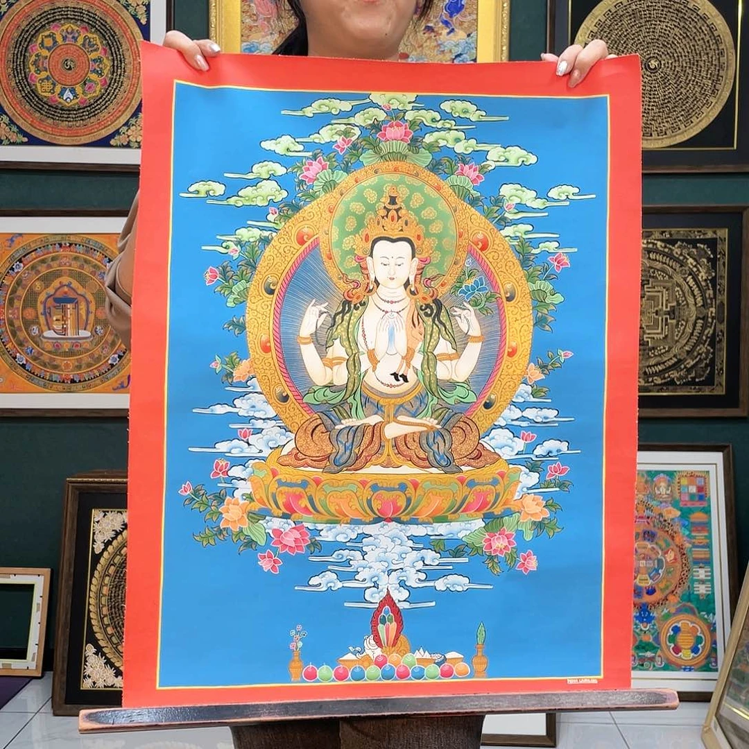 卷轴画纯手绘唐卡四臂观60✖️45