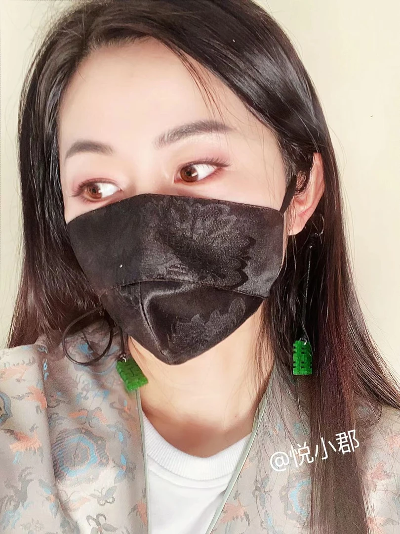 新中式香云纱口罩喜字复古链可调节装饰口罩囍字口罩实用防丢链