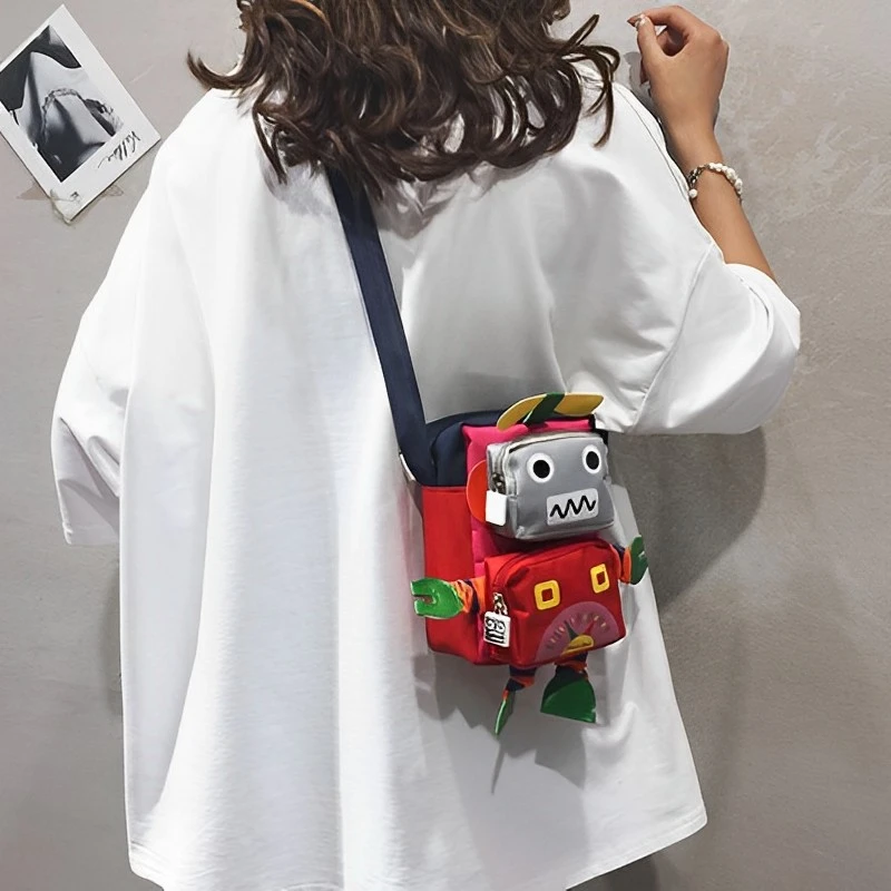 【勿中差P反1】帆布机器人小包肩包单肩男女儿童可爱学生斜挎时尚包