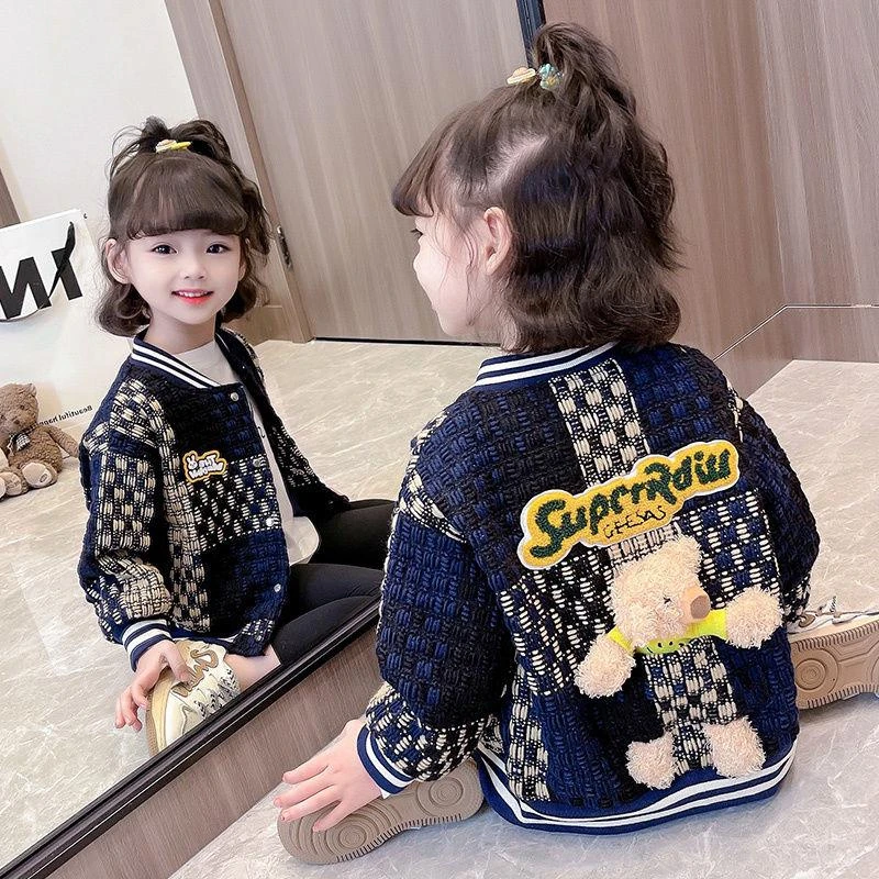 女童2023新款春装洋气秋款外套女宝宝春小童时髦衣服格子春款潮