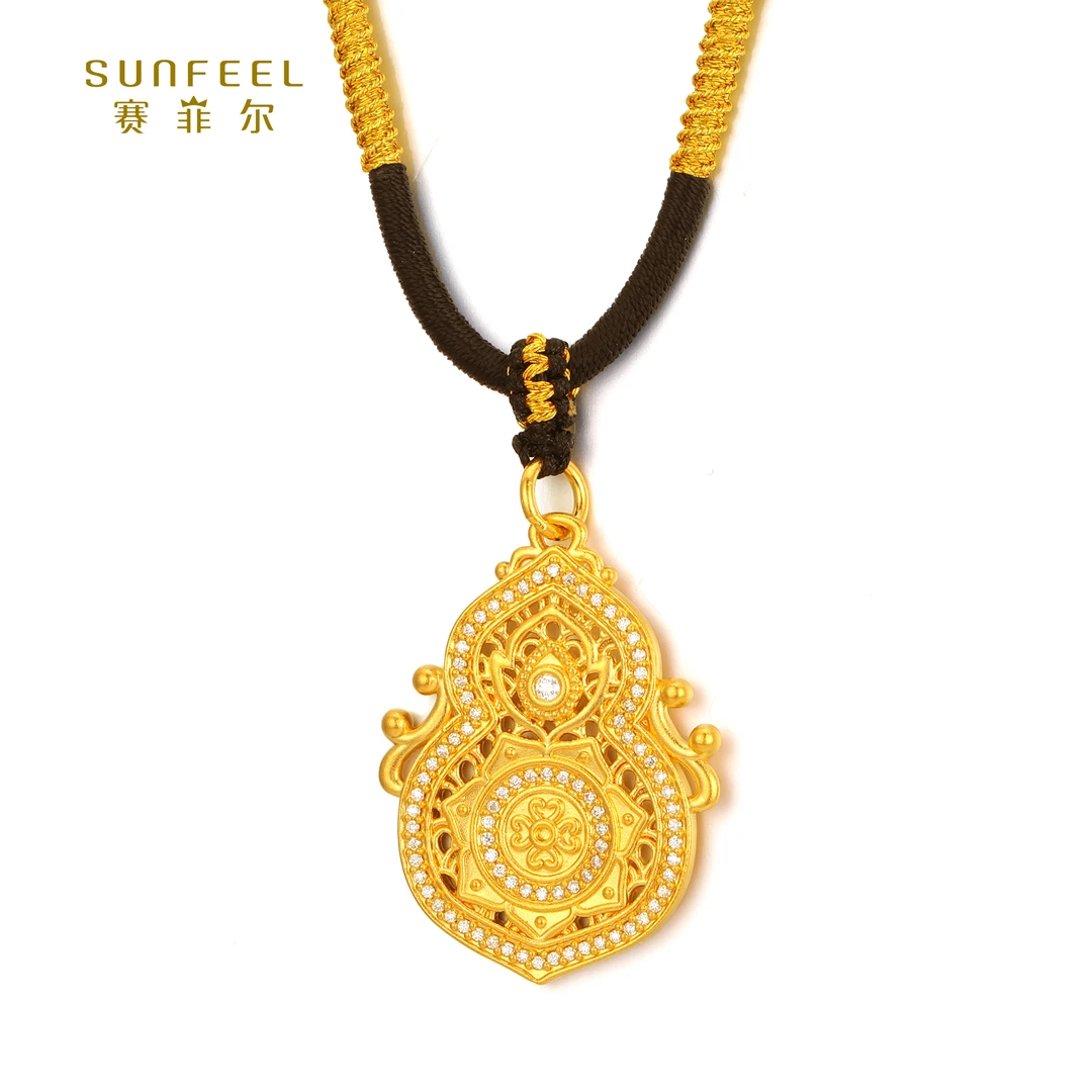 SUNFEEL/赛菲尔【二十三店】足金5D艺术花丝葫芦镶石吊坠5DD00201