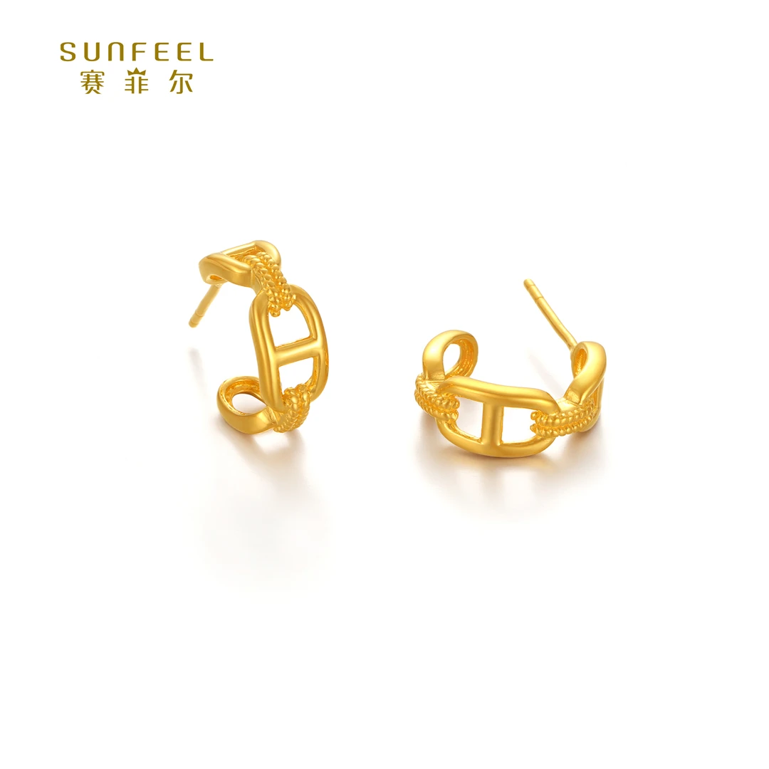 SUNFEEL/赛菲尔【二十三店】足金精炫金猪鼻子直针耳钉HR34010768